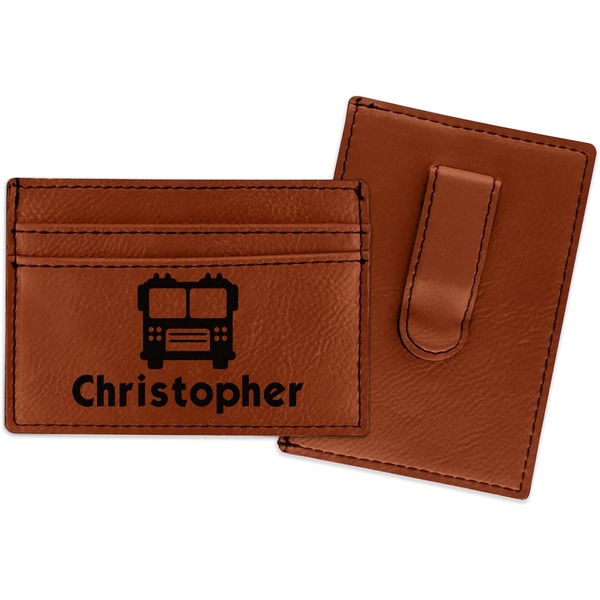 Custom Firetrucks Leatherette Wallet with Money Clip (Personalized)