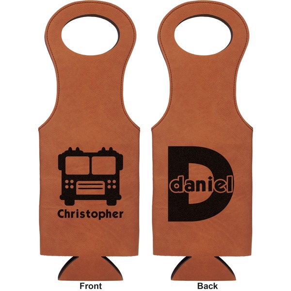 Firetrucks Leatherette Wine Tote Double Sided - Front and Back