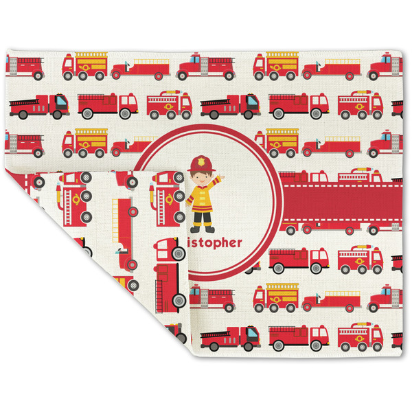Custom Firetrucks Double-Sided Linen Placemat - Single w/ Name or Text