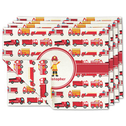 Firetrucks Double-Sided Linen Placemat - Set of 4 w/ Name or Text