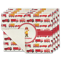 Firetrucks Single-Sided Linen Placemat - Set of 4 w/ Name or Text