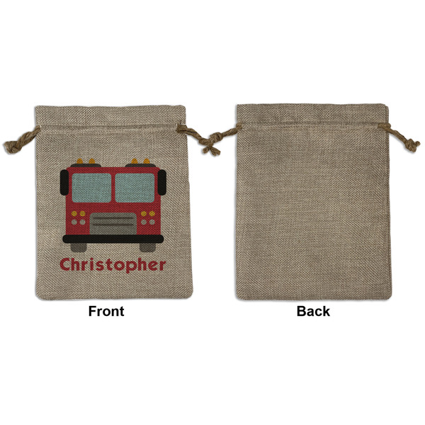 Firetrucks Medium Burlap Gift Bag - Front Approval