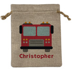 Firetrucks Medium Burlap Gift Bag - Front (Personalized)