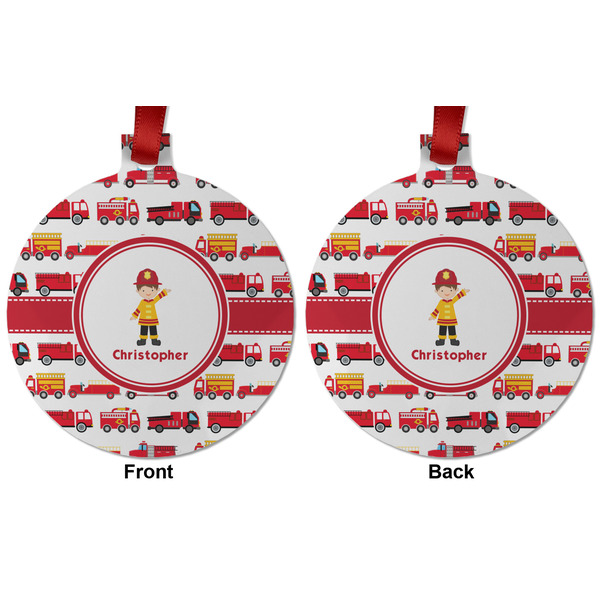 Firetrucks Metal Ball Ornament - Front and Back