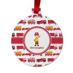 Firetrucks Metal Ball Ornament - Double Sided w/ Name or Text