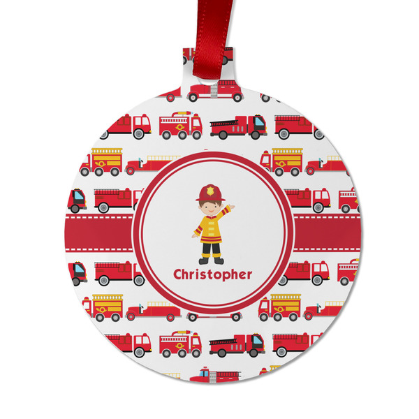 Firetrucks Metal Ball Ornament - Front