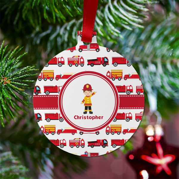Firetrucks Metal Ball Ornament - Lifestyle