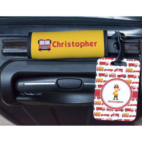 Firetrucks Metal Luggage Tag & Handle Wrap - In Context
