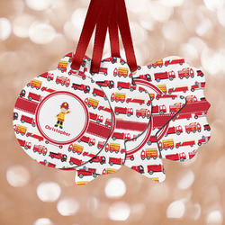 Firetrucks Metal Ornaments - Double Sided w/ Name or Text