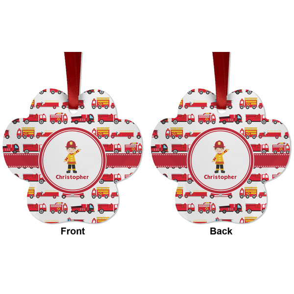Firetrucks Metal Paw Ornament - Front and Back