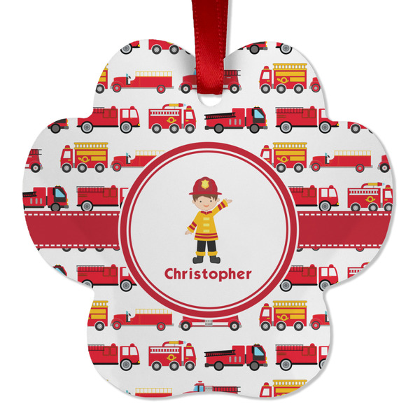 Custom Firetrucks Metal Paw Ornament - Double Sided w/ Name or Text