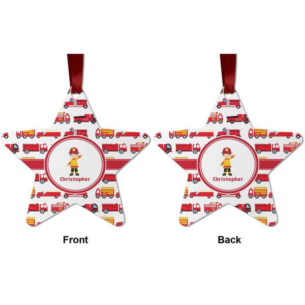 Firetrucks Metal Star Ornament - Front and Back