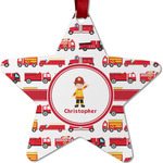 Firetrucks Metal Star Ornament - Double Sided w/ Name or Text