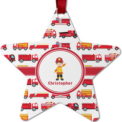 Firetrucks Metal Star Ornament - Double Sided w/ Name or Text