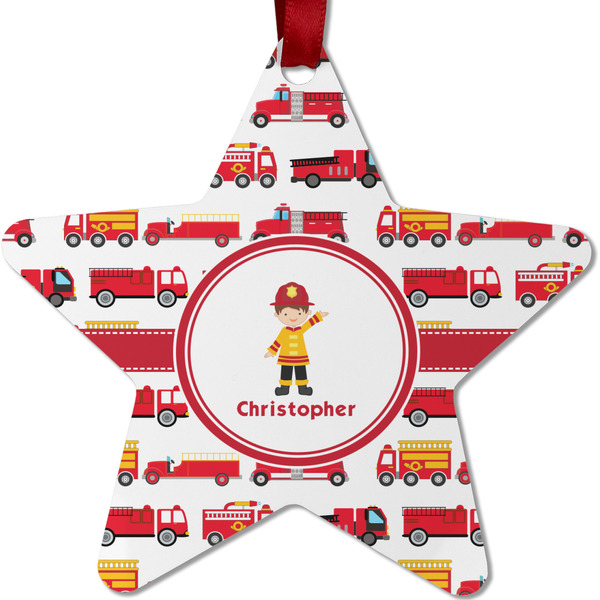 Firetrucks Metal Star Ornament - Front