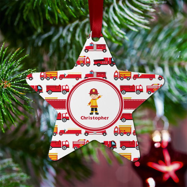 Firetrucks Metal Star Ornament - Lifestyle