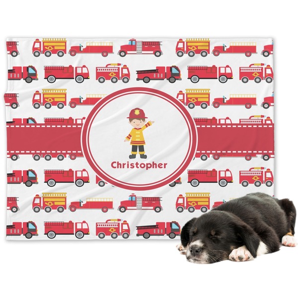Custom Firetrucks Dog Blanket - Large (Personalized)