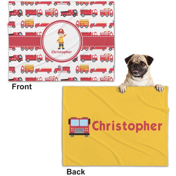 Firetrucks Microfleece Dog Blanket - Regular - Front & Back