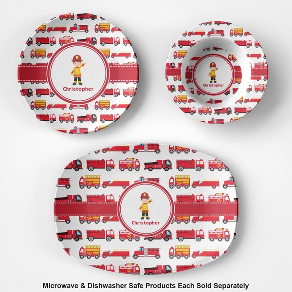 Firetrucks Microwave & Dishwasher Safe CP Plastic Dishware - Group