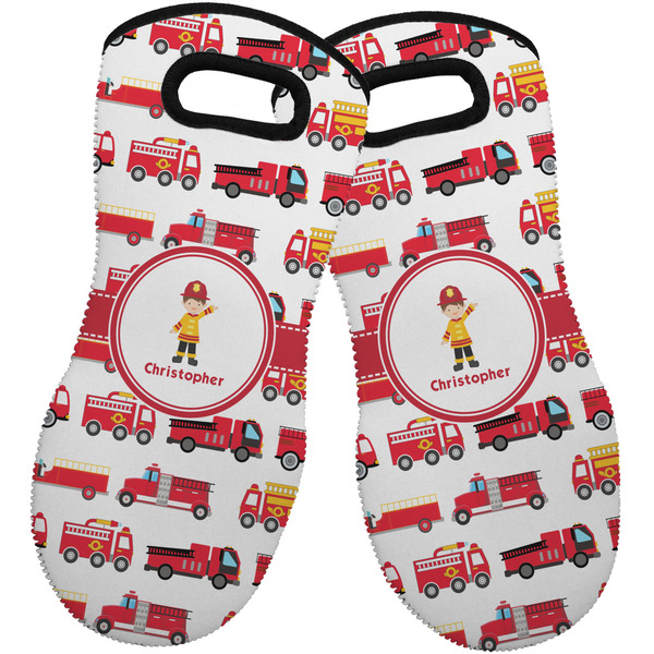 Firetrucks Neoprene Oven Mitt -Set of 2 - Front