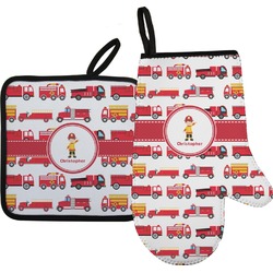 Firetrucks Oven Mitt & Pot Holder Set w/ Name or Text