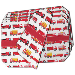 Firetrucks Dining Table Mat - Octagon - Set of 4 (Double-SIded) w/ Name or Text