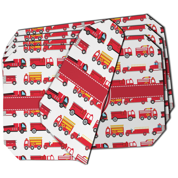 Custom Firetrucks Dining Table Mat - Octagon - Set of 4 (Double-SIded) w/ Name or Text