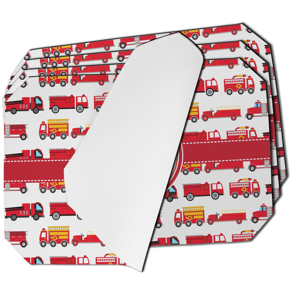 Custom Firetrucks Dining Table Mat - Octagon - Set of 4 (Single-Sided) w/ Name or Text