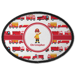 Firetrucks Iron On Oval Patch w/ Name or Text