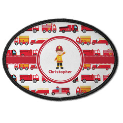 Firetrucks Iron On Oval Patch w/ Name or Text