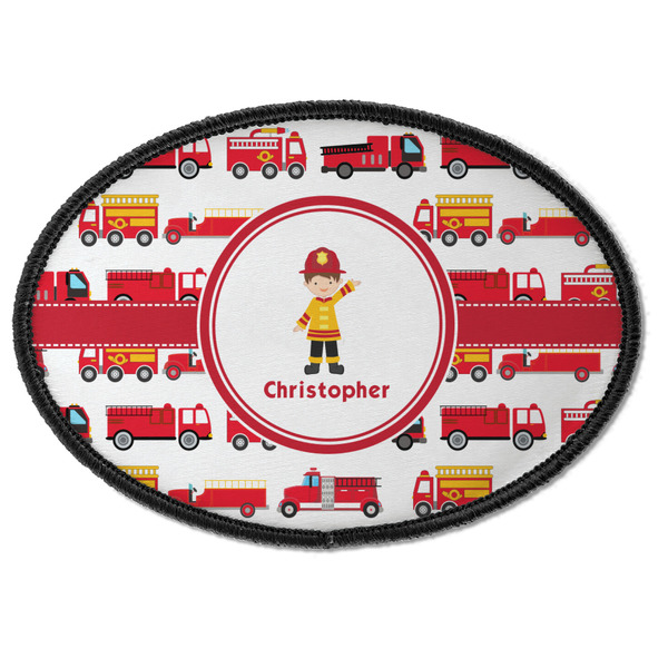 Custom Firetrucks Iron On Oval Patch w/ Name or Text