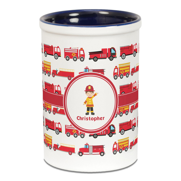 Firetrucks Pencil Holder - Blue