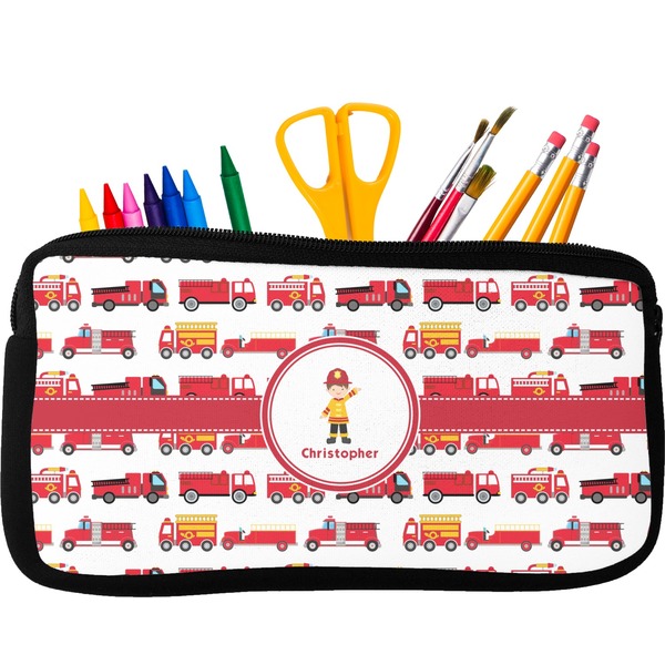 Custom Firetrucks Neoprene Pencil Case - Small w/ Name or Text