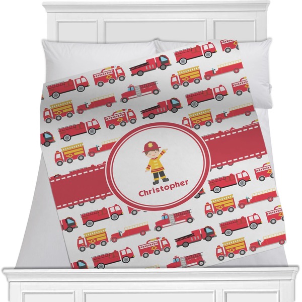 Custom Firetrucks Minky Blanket - Toddler / Throw - 60"x50" - Single Sided (Personalized)