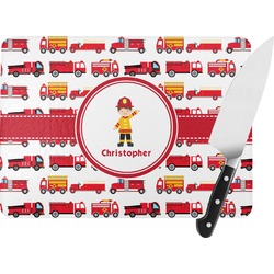 Firetrucks Rectangular Glass Cutting Board (Personalized)