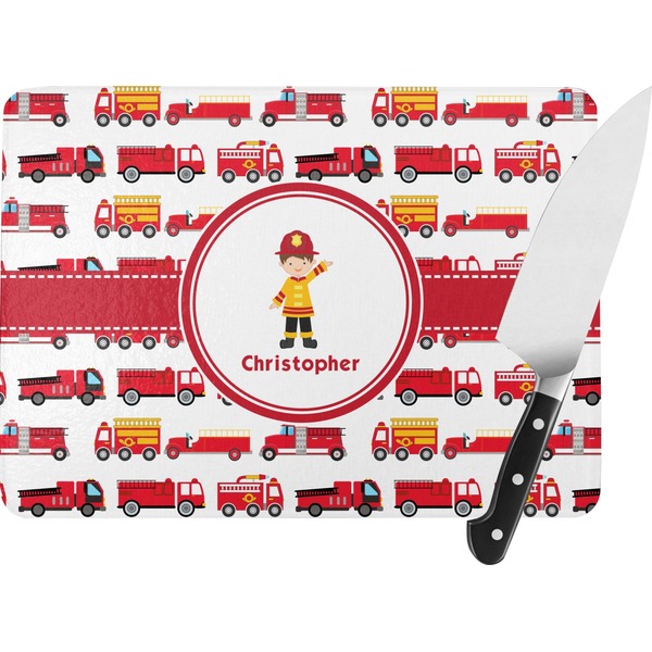 Custom Firetrucks Rectangular Glass Cutting Board (Personalized)
