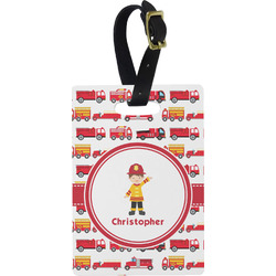 Firetrucks Plastic Luggage Tag - Rectangular w/ Name or Text