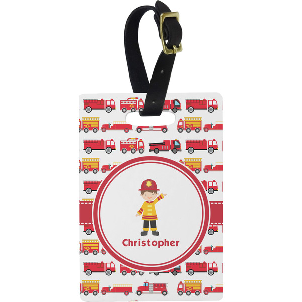 Custom Firetrucks Plastic Luggage Tag - Rectangular w/ Name or Text