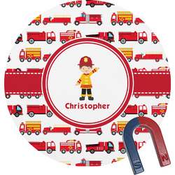 Firetrucks Round Fridge Magnet (Personalized)