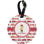 Firetrucks Plastic Luggage Tag - Round (Personalized)