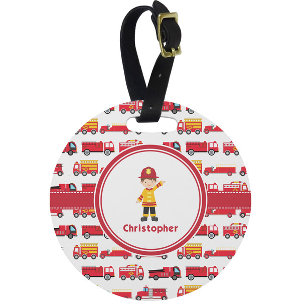 Custom Firetrucks Plastic Luggage Tag - Round (Personalized)