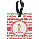 Firetrucks Plastic Luggage Tag - Square w/ Name or Text