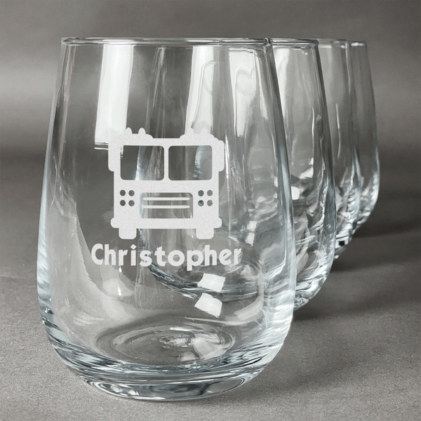 Custom Firetrucks Stemless Wine Glasses (Set of 4) (Personalized)