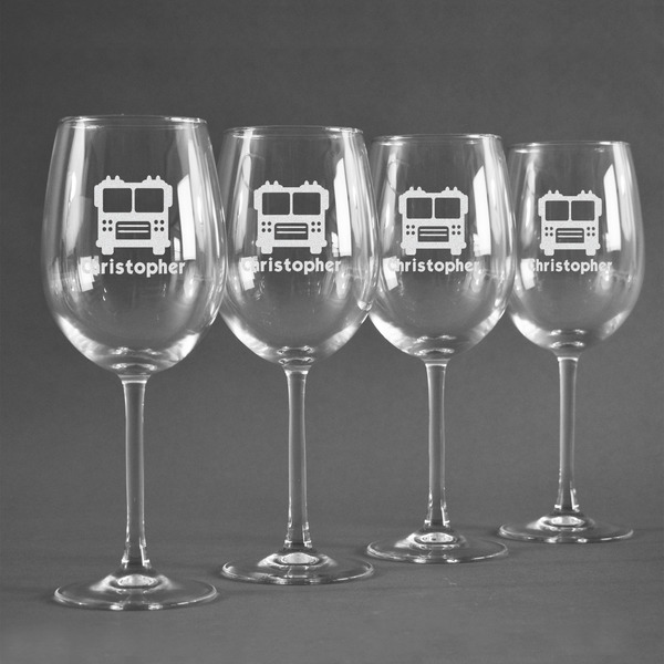 Firetrucks Personalized Wine Glasses (Set of 4)