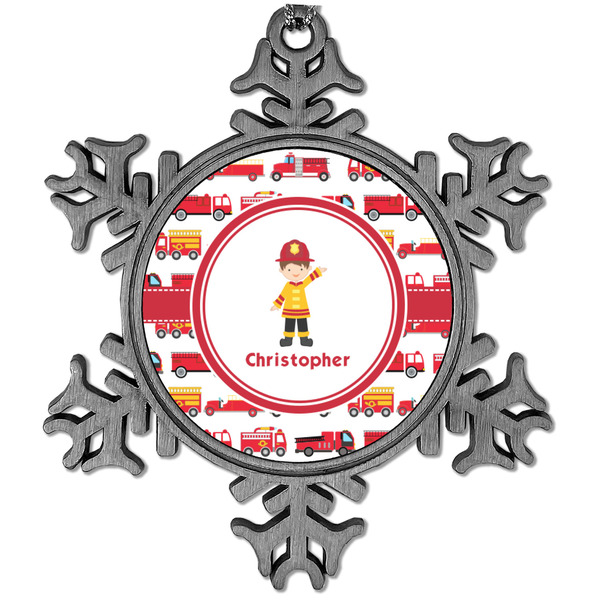Custom Firetrucks Vintage Snowflake Ornament (Personalized)