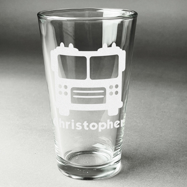 Custom Firetrucks Pint Glass - Engraved (Single) (Personalized)