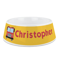 Firetrucks Plastic Dog Bowl (Personalized)