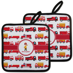 Firetrucks Pot Holders - Set of 2 w/ Name or Text