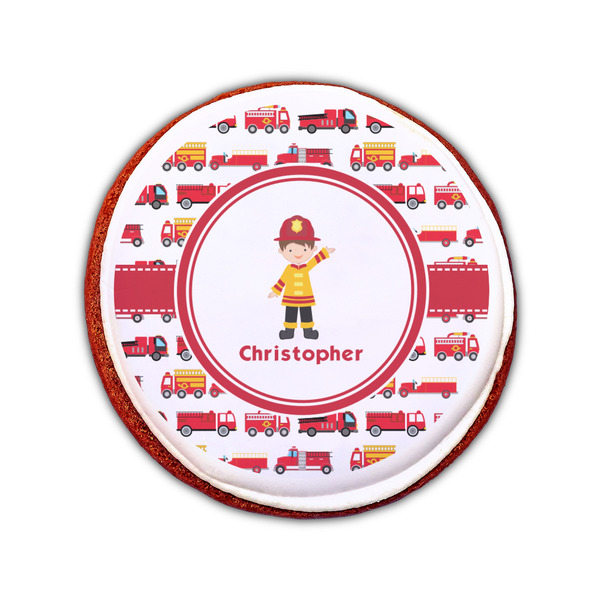 Firetrucks Printed Icing Circle - Small - On Cookie