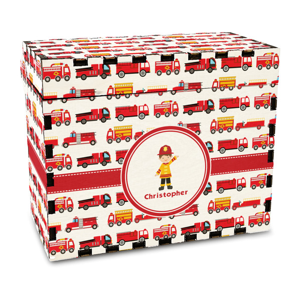 Custom Firetrucks Wood Recipe Box - Full Color Print (Personalized)